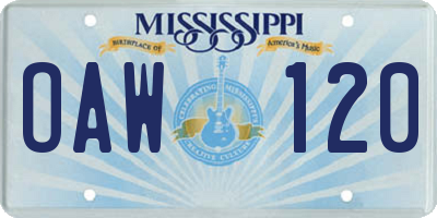 MS license plate OAW120