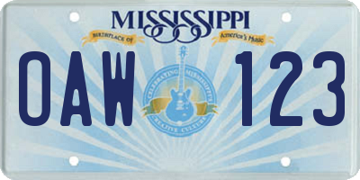 MS license plate OAW123