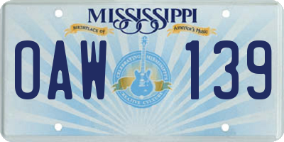 MS license plate OAW139