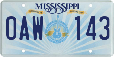 MS license plate OAW143