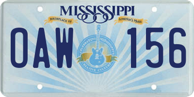 MS license plate OAW156