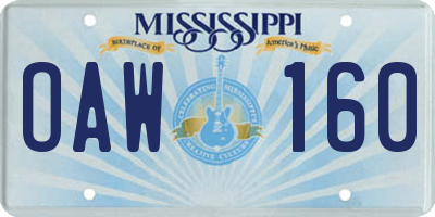 MS license plate OAW160