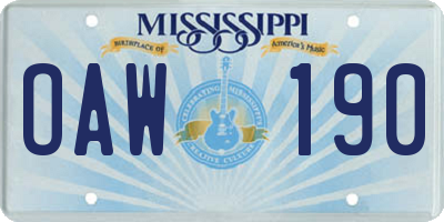 MS license plate OAW190