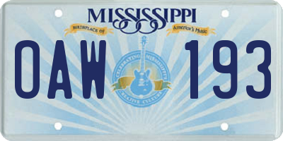 MS license plate OAW193