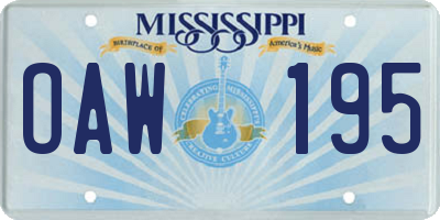 MS license plate OAW195