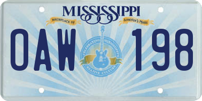 MS license plate OAW198