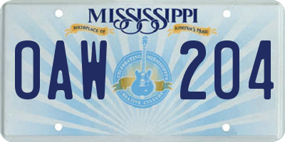 MS license plate OAW204