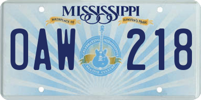 MS license plate OAW218
