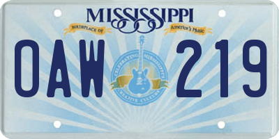 MS license plate OAW219