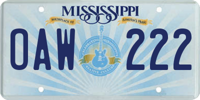 MS license plate OAW222