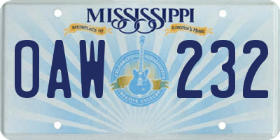 MS license plate OAW232