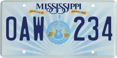 MS license plate OAW234