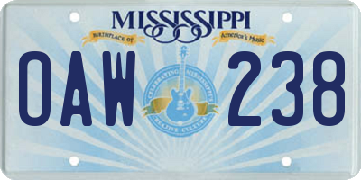 MS license plate OAW238