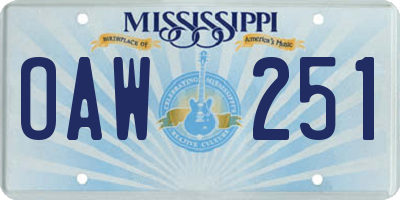MS license plate OAW251