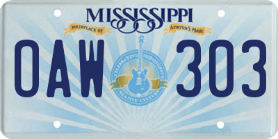 MS license plate OAW303