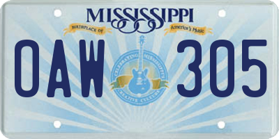 MS license plate OAW305