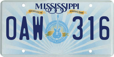 MS license plate OAW316