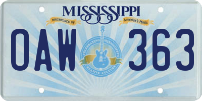 MS license plate OAW363