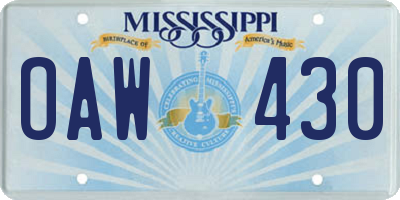 MS license plate OAW430