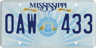 MS license plate OAW433