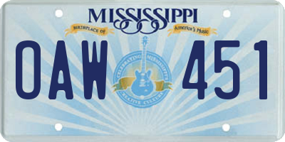 MS license plate OAW451
