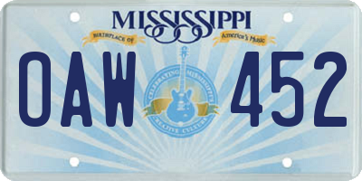 MS license plate OAW452