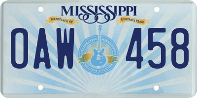 MS license plate OAW458