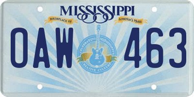 MS license plate OAW463