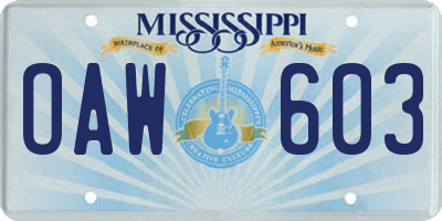 MS license plate OAW603