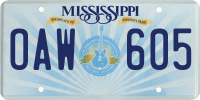 MS license plate OAW605