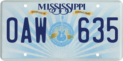 MS license plate OAW635