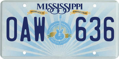 MS license plate OAW636