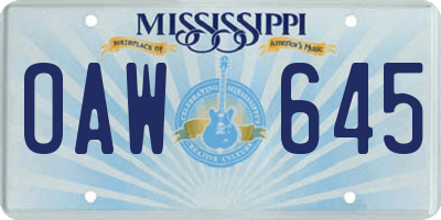 MS license plate OAW645