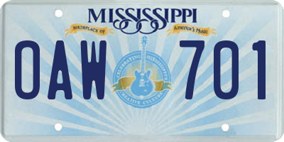 MS license plate OAW701