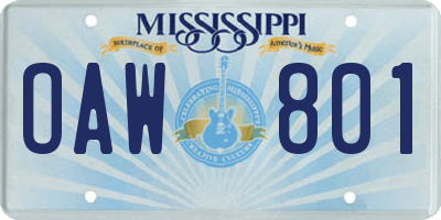 MS license plate OAW801