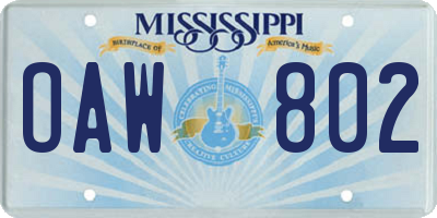 MS license plate OAW802