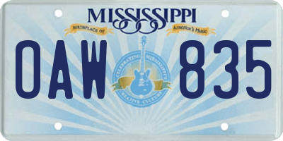 MS license plate OAW835
