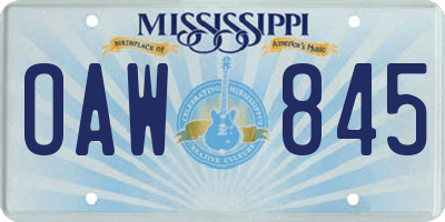MS license plate OAW845