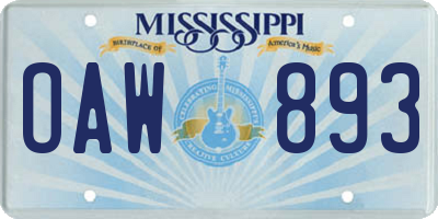 MS license plate OAW893