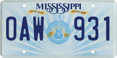 MS license plate OAW931