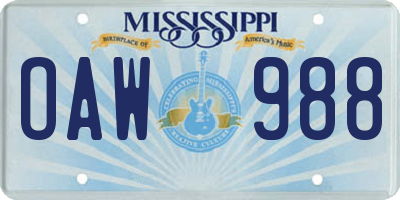 MS license plate OAW988