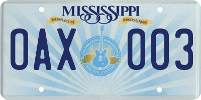 MS license plate OAX003