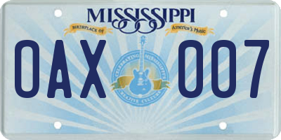 MS license plate OAX007