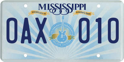 MS license plate OAX010