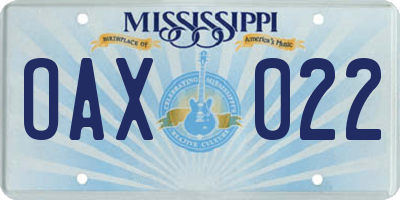 MS license plate OAX022