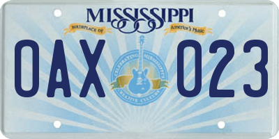 MS license plate OAX023