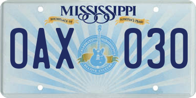MS license plate OAX030