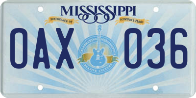 MS license plate OAX036