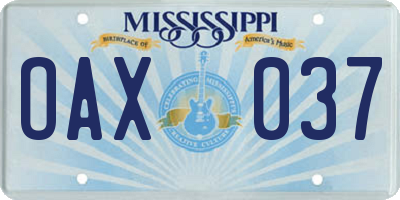 MS license plate OAX037
