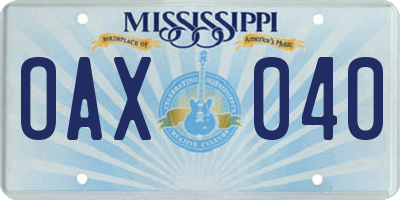 MS license plate OAX040